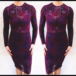 Sexy Long Sleeve Purple Plum Velvet Floral Dress